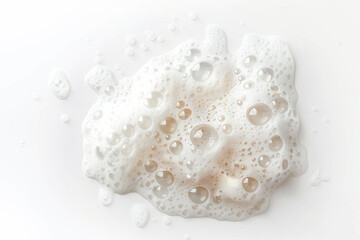  detailed close-up image of foam bubbles on a white background. The bubbles are numerous and vary in size, creating a textured and airy composition that evokes cleanliness and freshness.