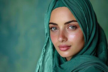 Portrait of a Woman in a Teal Hijab