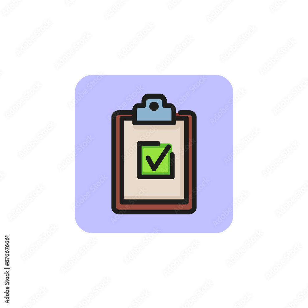 Poster Paper with checkmark line icon. Mission complete, success, agreement. Survey concept. Vector illustration can be used for topics like business, time management, marketing