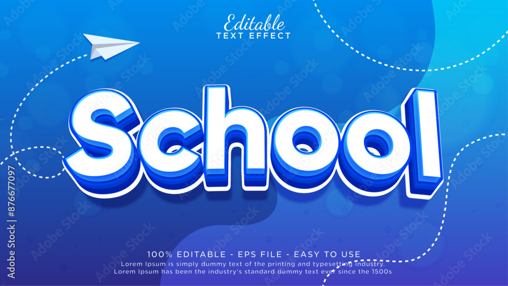 Poster school 3d text style headline banner. editable text effect template