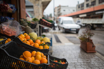 Middle eastern grocery stand with citrus