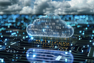 Cloud computing and cloud storage, blue circuit