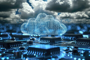 Cloud computing and cloud storage, blue circuit
