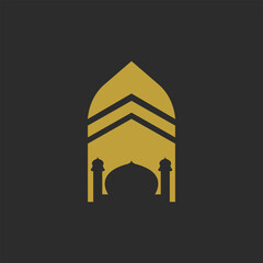 kaaba mosque gold logo vector design silhouette.