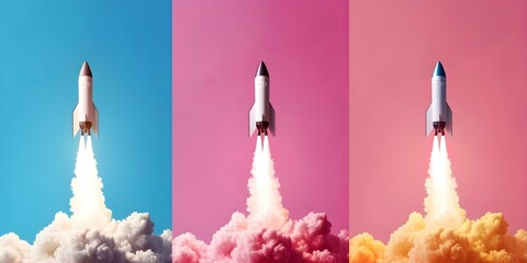 Colorful pop art panel featuring a rocket in retro comic style. Concept Pop Art, Colorful, Rocket, Retro, Comic Style