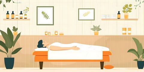 Relaxing massage therapy session with wellness services in flat design style. Concept Massage Therapy, Wellness Services, Relaxation, Flat Design, Health and Wellness