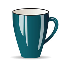The mug is dark blue in color. A colored cup highlighted on a white background. Coffee, tea, drinks. Vector illustration.