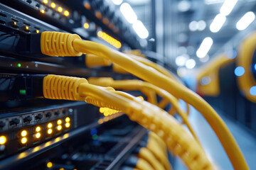 Yellow Ethernet cable plugged into the router