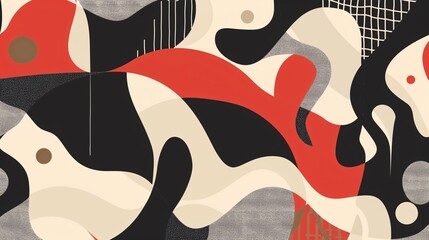 Abstract Art with Wavy Shapes and Red and Black Colors