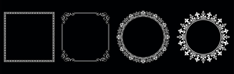 Set of decorative frames Elegant vector element for design in Eastern style, place for text. Floral black and white borders. Lace illustration for invitations and greeting cards.