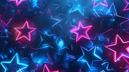 Blue and ultraviolet neon glowing stars abstract background