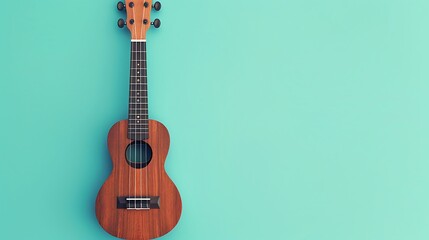Fototapeta premium Brown ukulele isolated on abstract pastel turquoise background
