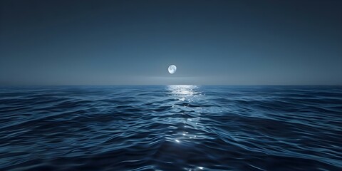 Ocean at night under moonlight vast and dark a tranquil midnight canvas. Concept Moonlit Ocean, Midnight Tranquility, Vast Darkness, Tranquil Canvas, Nighttime Serenity