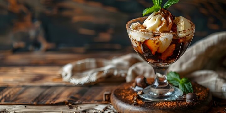 Alcoholic dessert drink with Jager cola vanilla ice cream and spiced rum. Concept J&auml;ger Colada Float