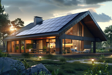 The roof of the small villa is equipped with solar power generation