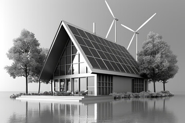 Obraz premium Small houses with pointed roofs and wind turbines