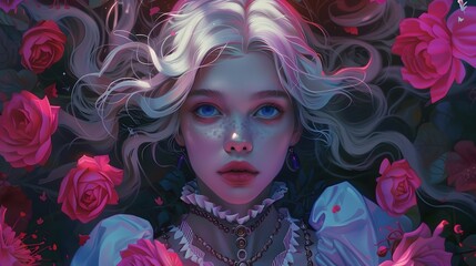 Enchanting Ethereal Fairy Woman with Curly Hair and Roses