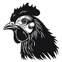 Vector illustration with black rooster silhouette isolated on white.