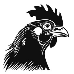 Vector illustration with black rooster silhouette isolated on white.