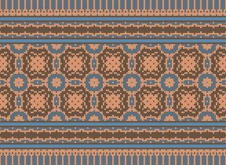 Cross Stitch Pattern With Hearts and Bird Couple. Traditional Ethnic Motifs Ikat Geometric Fabric Pattern Cross Stitch. Ikat Embroidery Ethnic Oriental Pixel 