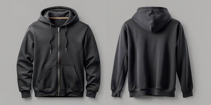 Black hoodie jacket mockup with pocket, drawstrings, and a classic sweatshirt design, hoodie, jacket, template