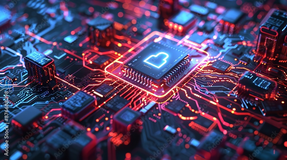 Poster abstract electronic circuit board with futuristic medical interface with graphs and charts. data for