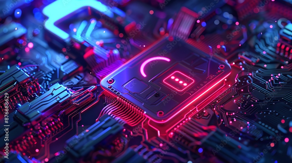 Poster abstract electronic circuit board with futuristic medical interface with graphs and charts. data for