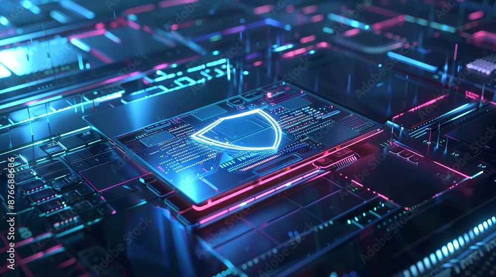 Poster abstract electronic circuit board with futuristic medical interface with graphs and charts. data for