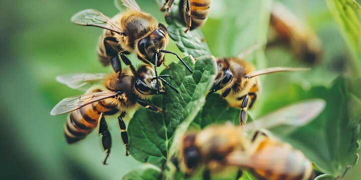 Honey bees use pheromones to communicate and pollinate crucial for agriculture. Concept Honey Bee Communication, Pheromones, Pollination, Agriculture, Crucial Ecosystem