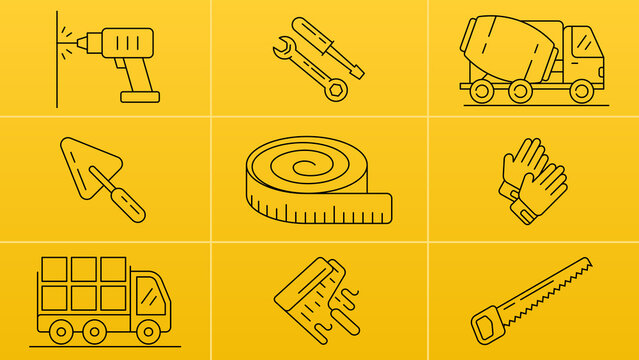 Essential Construction Tools Line Icons