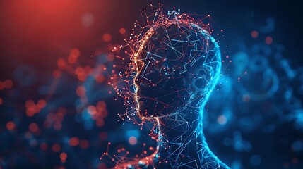 Human with gear icon from lines triangles and particle style design