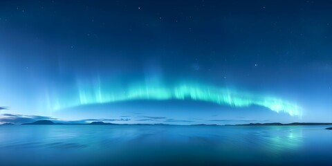 Naklejka premium Northern Lights illuminating a sea bay a captivating display of nature's beauty. Concept Landscape Photography, Northern Lights, Nature's Beauty, Seaside Views
