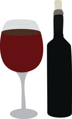 A vector art of a wine glass and bottle.