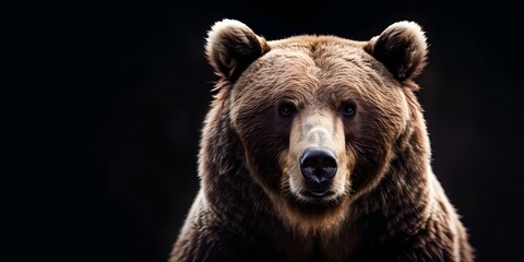 Fototapeta premium Digital Art Portrait of a Brown Bear in Front View Against a Black Background. Concept Animal Art, Digital Painting, Bear Portrait, Front View, Black Background