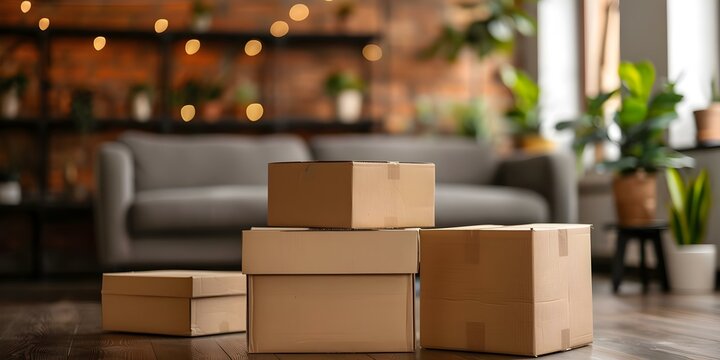 Pile of cardboard boxes in vintage home living room for moving services. Concept Moving Services, Vintage Home, Cardboard Boxes, Home Living Room, Packing Supplies