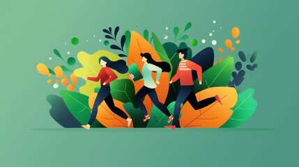Ecosystem support, community fitness, flat design illustration