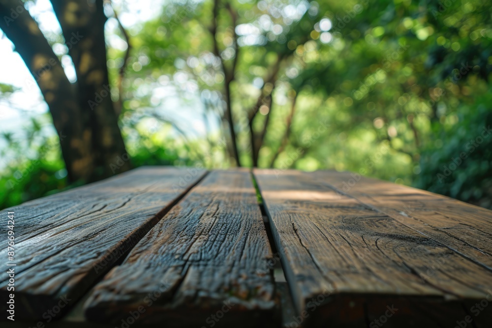 Aufkleber the picture of the wood table in the middle of the forest that surrounded with an uncountable amount