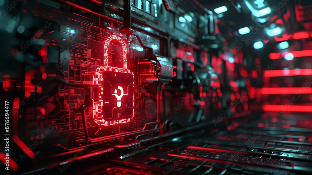 Poster a digital shield projecting a force field around a server farm, defending against cyber attacks