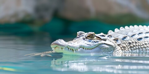 Obraz premium Gharial Crocodiles Members of the Gavialidae Family, One of the Oldest Species. Concept Animal Behavior, Evolutionary Biology, Endangered Species, Reptiles, Conservation