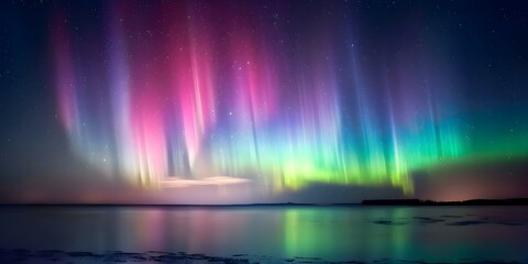 Obraz premium Southern Lights A Spectacular Display of Vibrant Green, Purple, and Red Hues in the Night Sky. Concept Natural Wonders, Aurora Borealis, Night Sky Photography, Northern Lights Viewing