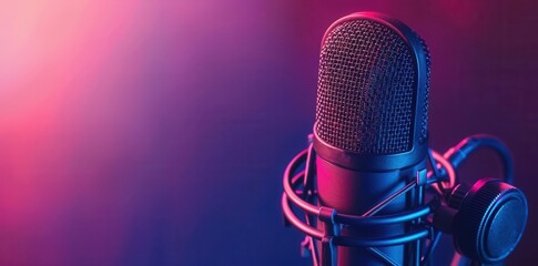 Vibrant and Energetic Podcast Studio. Creative and dynamic podcast background concept