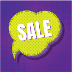 speech bubble sale pop art purple background