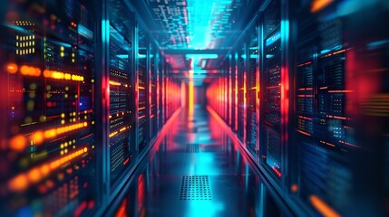 Obraz premium Abstract futuristic technology abstract background with lines for network, big data, data center, server, internet, speed. dark blue and red neon lights into digital technology