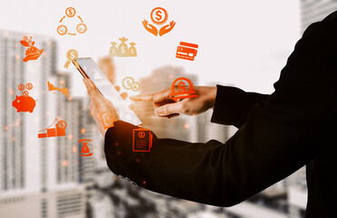 Finance and Money Transaction Technology Concept. Icon Graphic interface showing fintech trade...