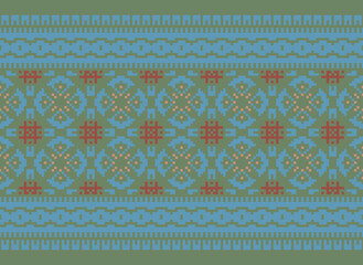 Ethnic Vector Cross Stitch Pixel Pattern Ethnic Patterns Abstract Art Design for Carpet Wallpaper Clothing. Premium. Embroidery. Vector Pixel Art Pattern.
