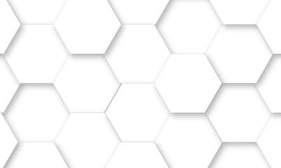 Abstract white hexagonal geometric background with shadow. Luxury White 3D futuristic honeycomb mosaic white background. Abstract white lines background. Vector Illustration.