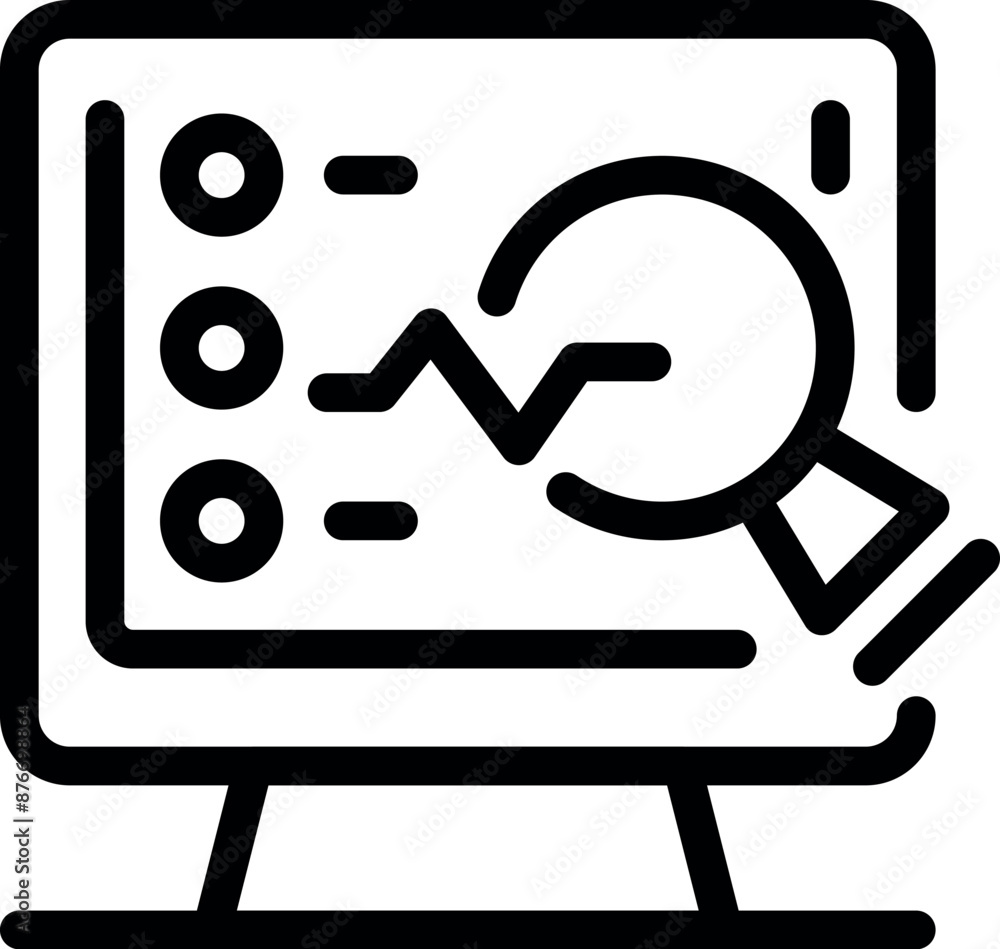 Poster magnifying glass is being used to examine data displayed on a computer screen, highlighting the conc