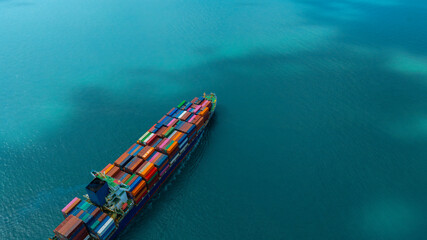Aerial view of the freight shipping transport system cargo ship container. international transportation Export-import business, logistics, transportation industry concepts