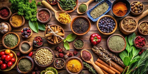 Assortment of herbs, spices, and fruits used in herbal medicine , herbal, medicine, herbs, spices, natural, remedy