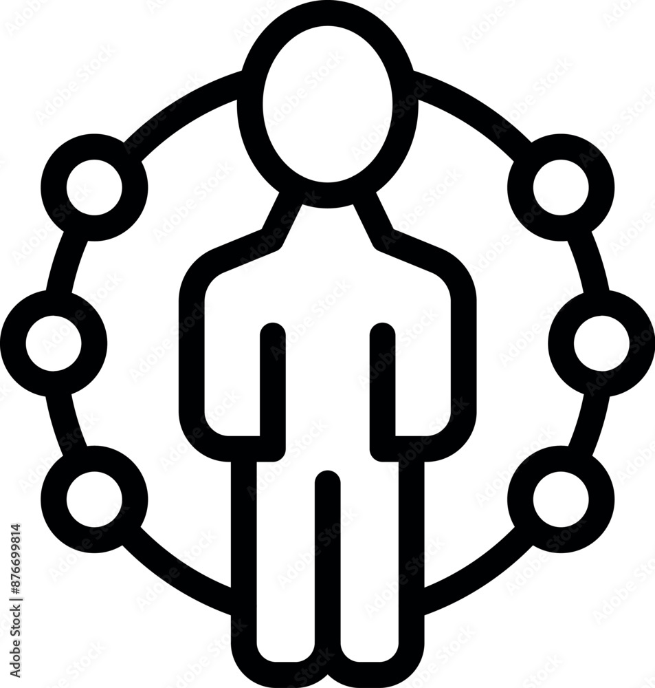 Poster businessman standing inside circle of connections representing the concept of networking